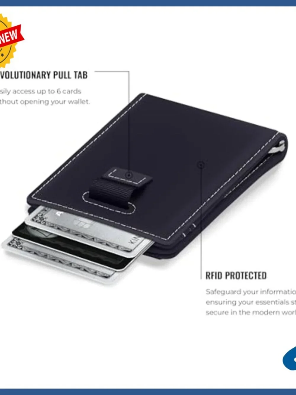 Leather RFID Blocking Wallet with AirTag Holder Money Clip Pull Tab